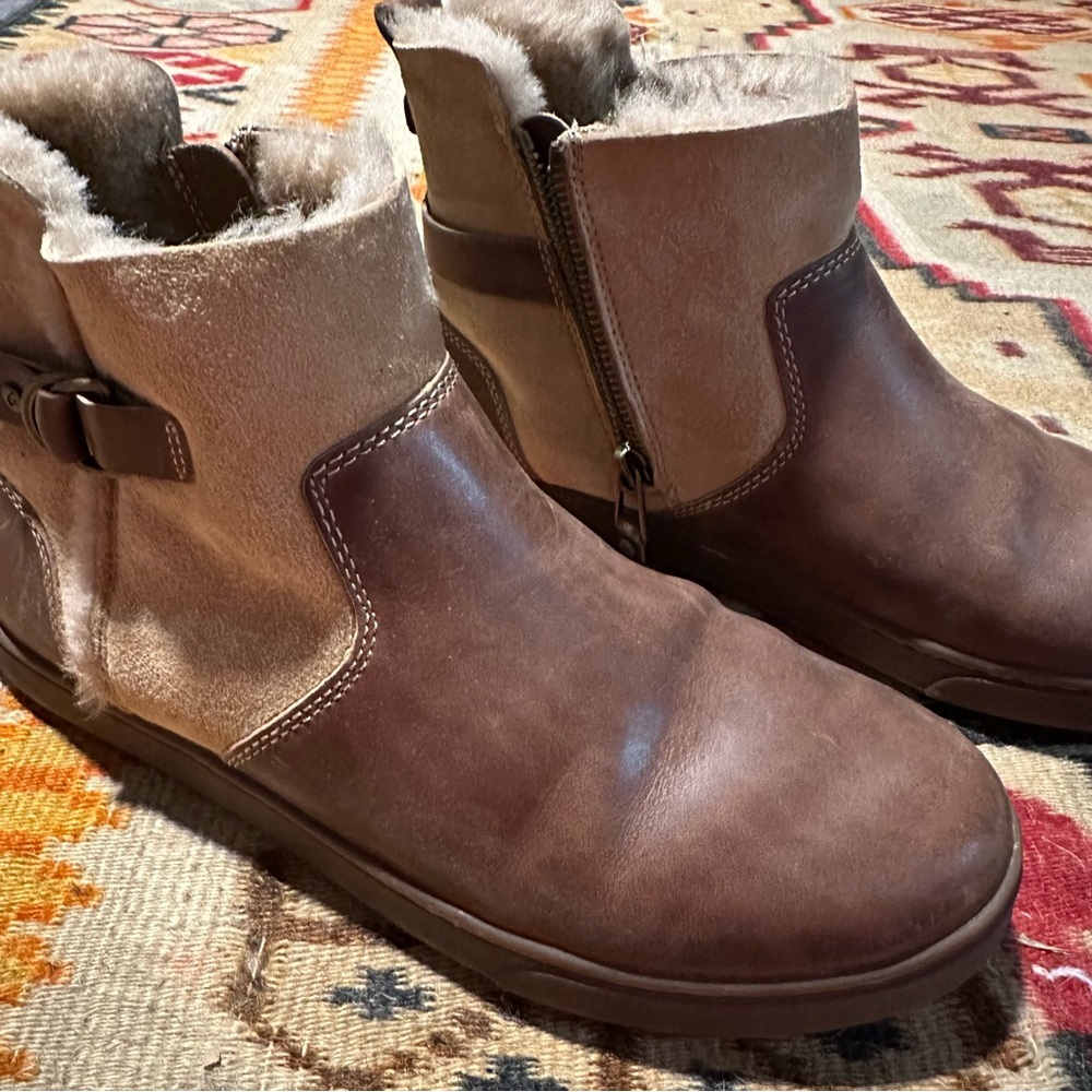 Sheep fur lined leather & suede ankle zip boots - 9